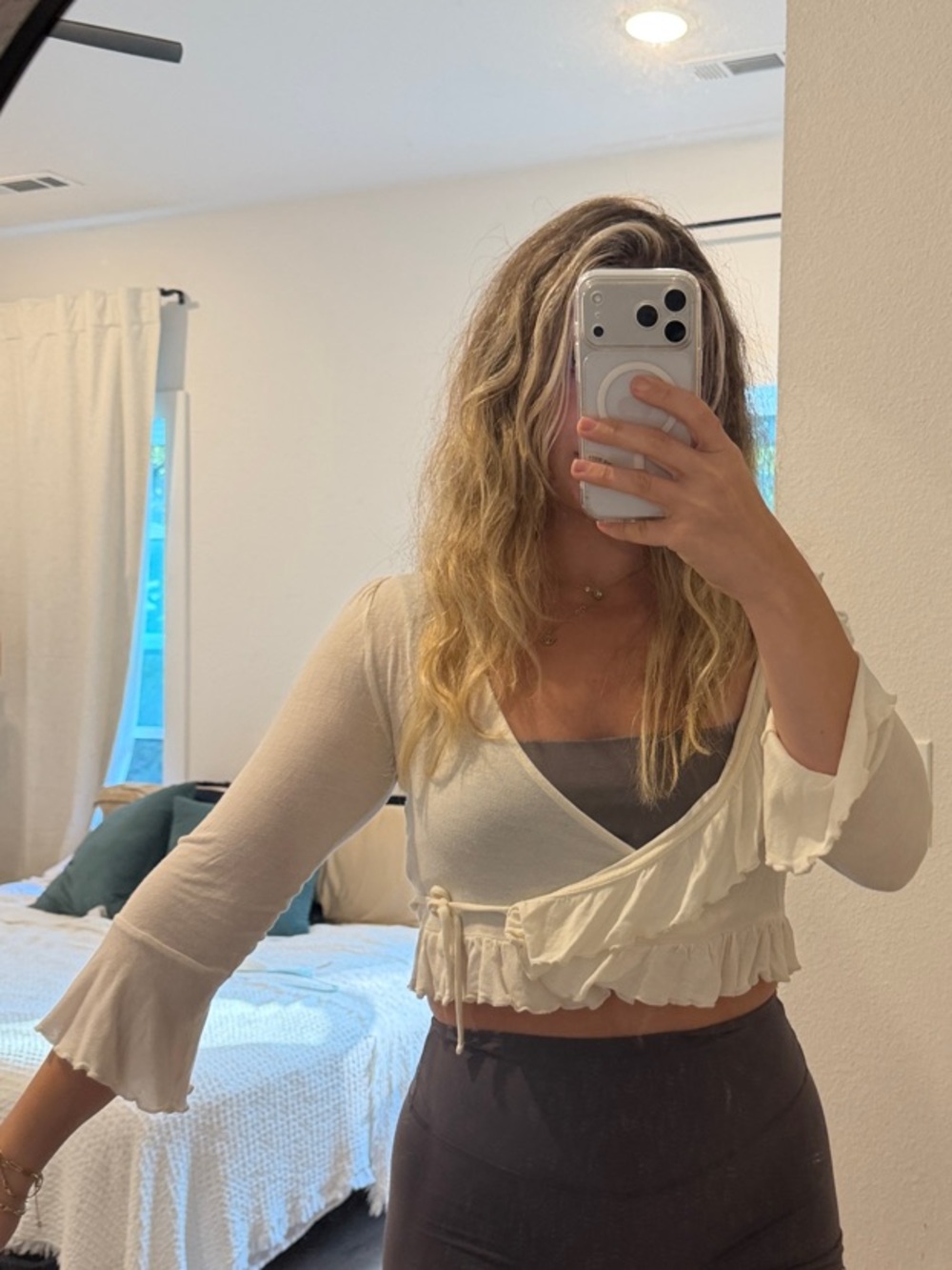 Urban Outfitters Light Cream Ruffled Wrap Cardigan - Picture 6 of 6